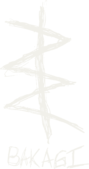 The BAKAGI mark: a scribbled zigzag crossed by one vertical stroke